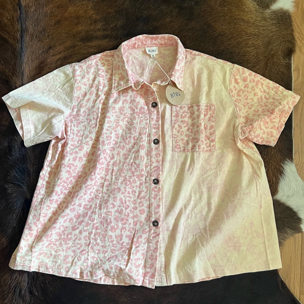 BIBI Pink Leopard top XL NWT